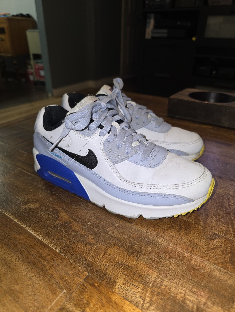 NIKE AIR MAX 90 LTR (GS) WHITE/BLACK BLUE WHISPERSneakers DV3607 101 Sz 5Y